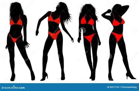 Silhouette Of Girls In Bikinis Stock Illustration Illustration Of