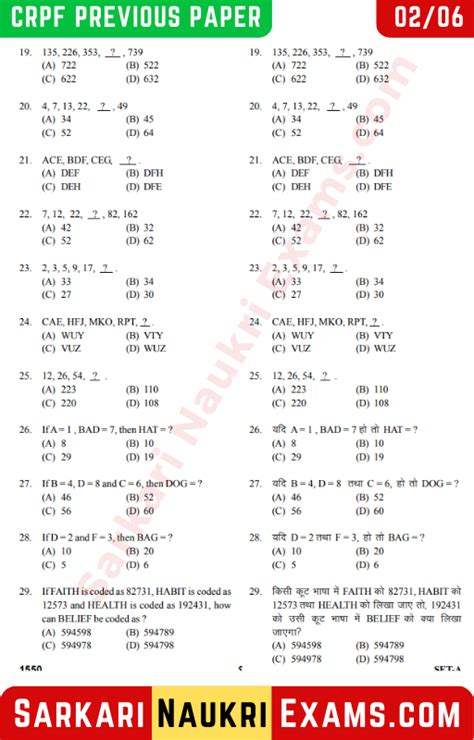 CRPF Head Constable Ministerial Previous Year Paper HCM ASI Question