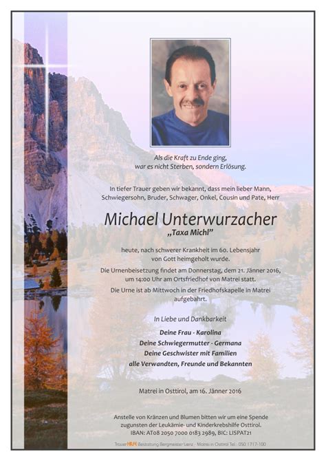 Todesanzeige Michael Unterwurzacher Trauer Link