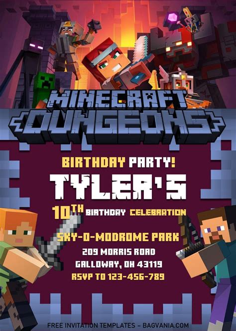 Minecraft Birthday Invitation Templates Editable With Ms Word Free