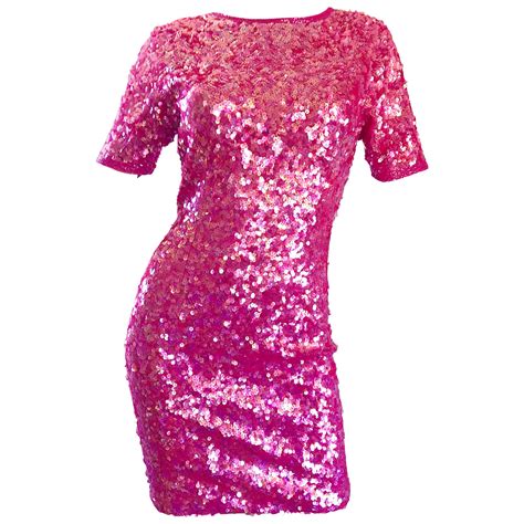 Incredible Vintage Lillie Rubin 1990s Hot Pink Fully Sequined 90s Mini