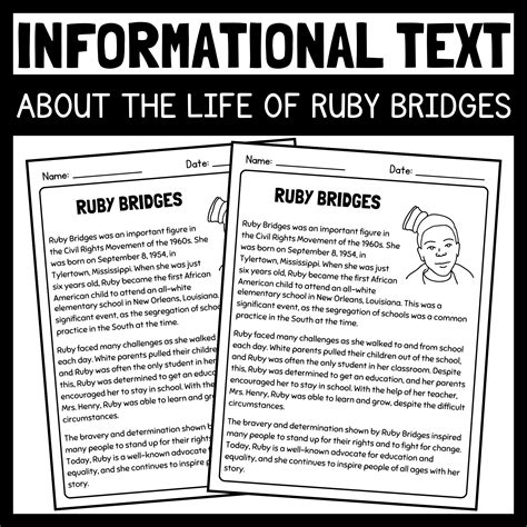 Ruby Bridges Article And Reading Comprehension Questions Womens