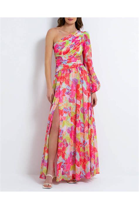 Patbo Hydra One Shoulder Maxi Dress Pink Editorialist