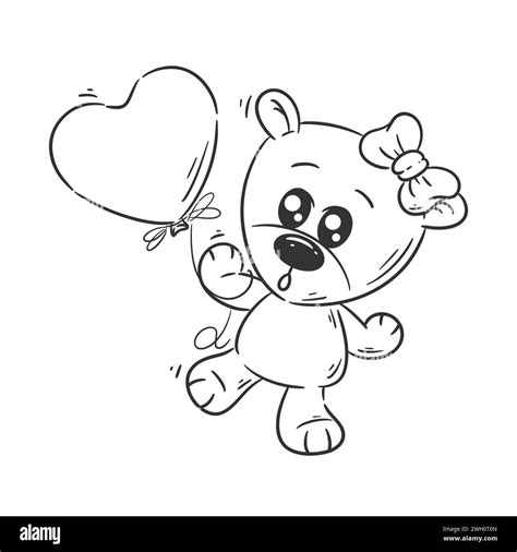 Lindo Oso Jugando Con Vector De Dibujos Animados De Globos En Forma De