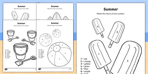 Summer Colour By Number Printable Worksheets Twinkl