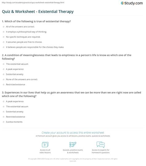 Existential Therapy Worksheets