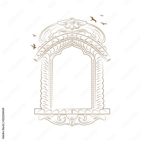 Jharokha vector illustration. Window architecture illustration. Jharokha with Birds illustration ...