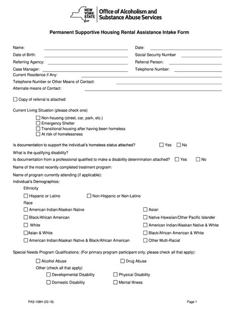 Fillable Online Permanent Supportive Housing Rental Assistance Intake