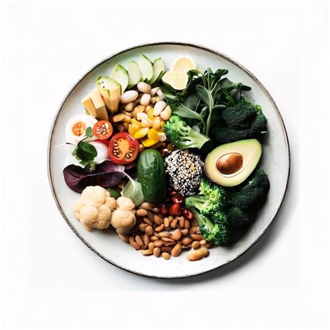 Premium AI Image | A plate of healthy food on a white background