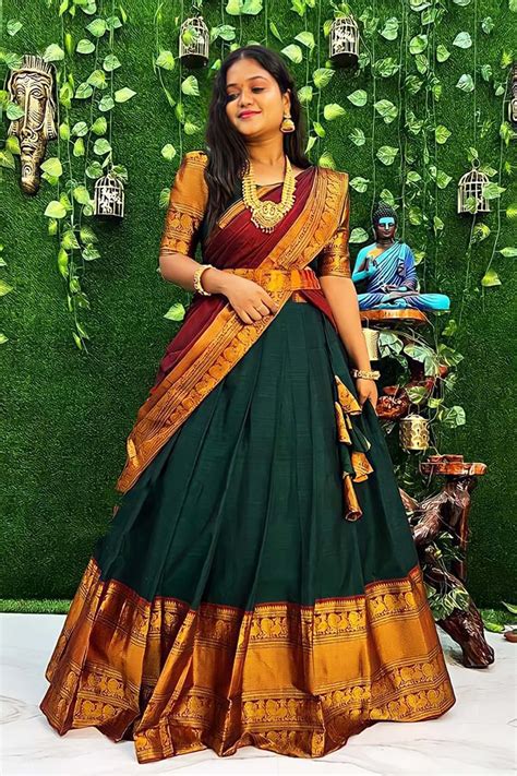 Traditional Wear Zari Silk Half Saree Lehenga South Indian Style With