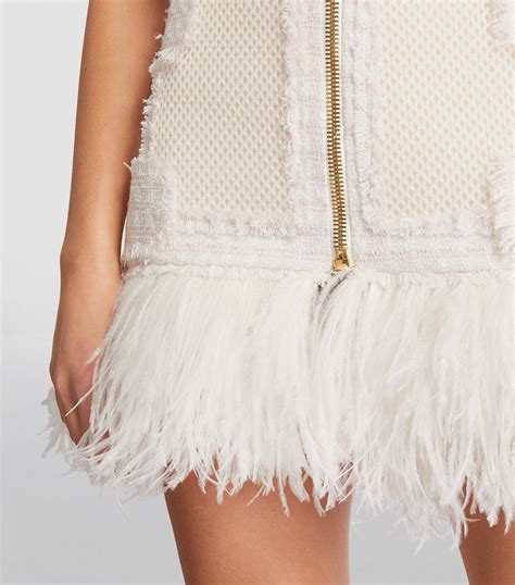 Womens Balmain Pink Tweed Mesh Fringed Mini Skirt Harrods UK