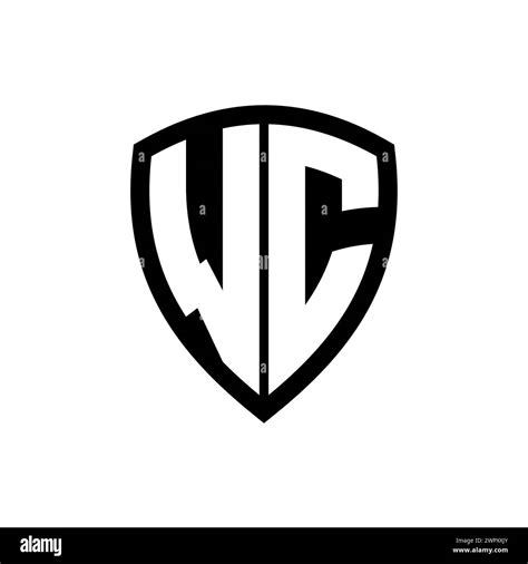 WC Monogram Logo With Bold Letters Shield Shape With Black And White