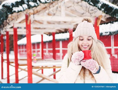 Beautiful Smiling Woman Holds A Cup Of Hot Cocoa Stock Photo Image Of Girl Beauty