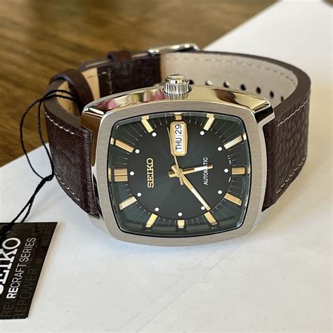 Seiko Green Dial Recraft Brown Leather Automatic Men S Watch Snkp