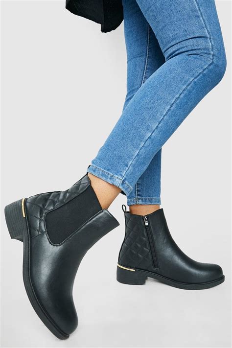 Wide Fit Quilted Detail Chelsea Boots Boohoo Uk