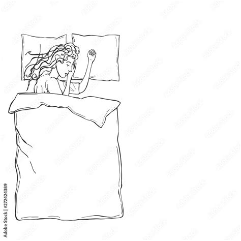 Hand drawn sleeping girl in bed. Vector sketch illustration. Stock Vector | Adobe Stock