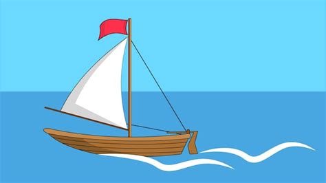 Premium Vector Wooden Boat With A White Sail Floating In The Sea