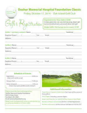 Fillable Online Golfer Registration Dosher Memorial Hospital Fax