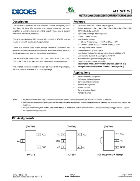 AP2138 Datasheet ULTRA LOW QUIESCENT CURRENT CMOS LDO