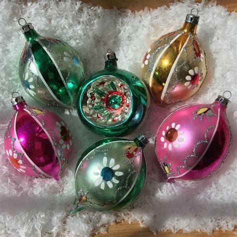 Vintage Glass Ornaments Poland Indent Tear Drop Hand Painted Lot Of