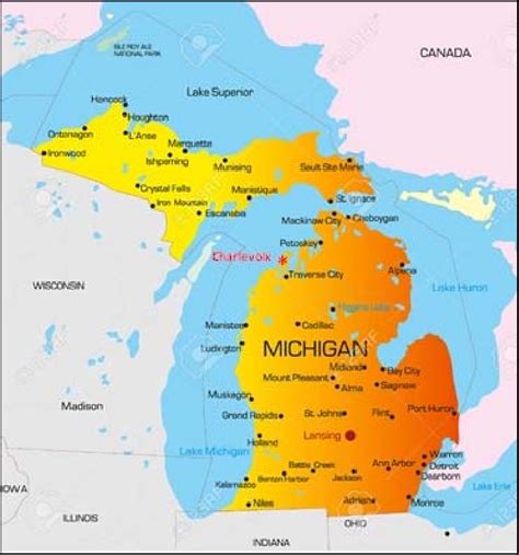 Map Of Michigan Showing The Lower And The Upper Peninsulas Of The