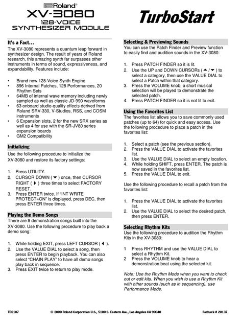 Roland Xv 3080 Turbostart Pdf Download Manualslib