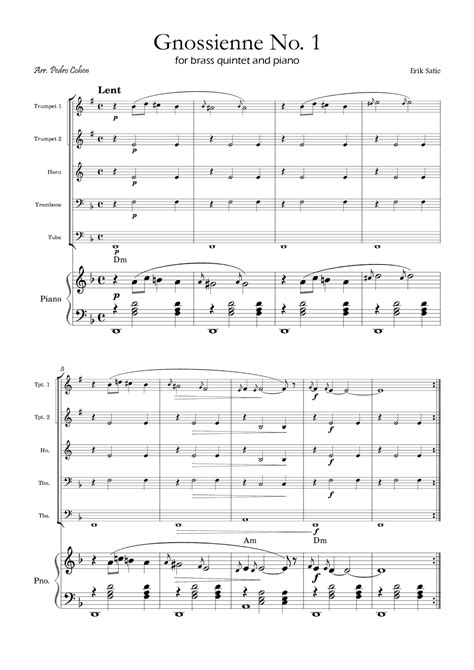 Gnossienne No For Brass Quintet And Piano With Chords Arr Pedro