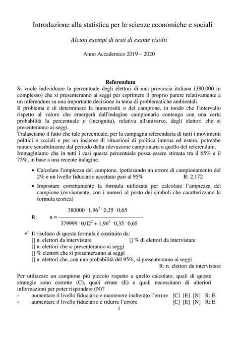 Moi Esempi Esame Introduzione Alla Statistica Per Le