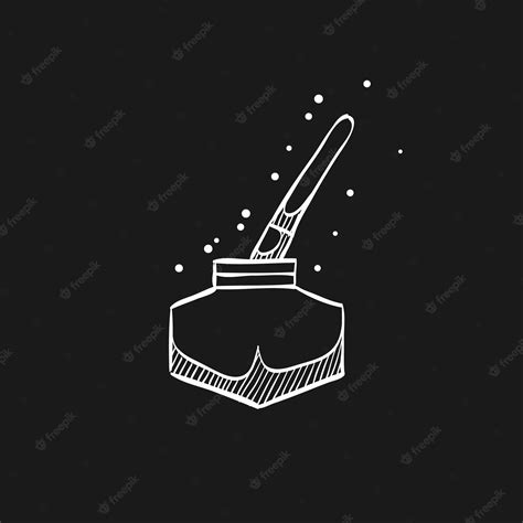 Premium Vector Ink Pot Icon With Brush In Doodle Sketch Illustration