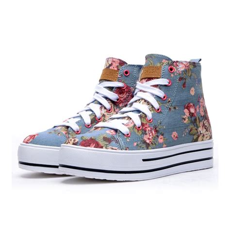 Platform High Top Floral Canvas Sneakers Womens Canvas Sneakers