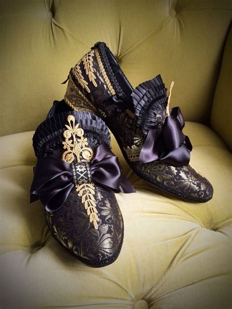 Brocade Chaussures Noir En Satin Et Dentelle Or Baroque Rococo Etsy