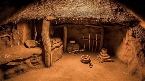 Fondo Una Vieja Choza O Cueva Con Cosas Adentro Fondo Cuadro Neolítico