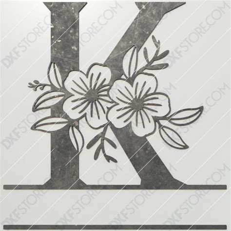 Split Monogram Elegant Floral Split Alphabet Letter K - DXF File Cut-Ready for CNC Laser ...