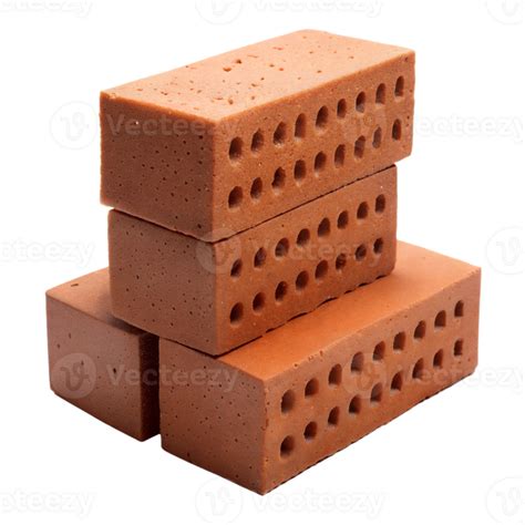 Four Red Clay Bricks Stacked Together Isolated On Transparent