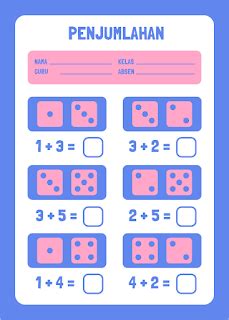 menghitung penjumlahan  gambar dadu bahan ajar paud tk