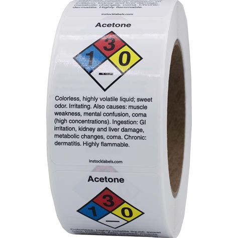 Acetone Chemical NFPA Warning Labels InStockLabels