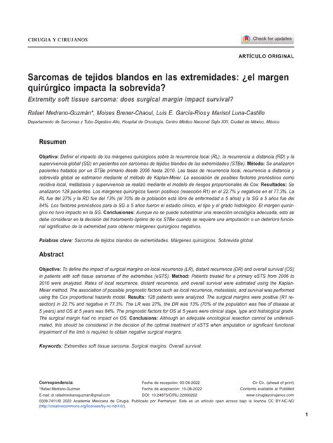 Pdf Sarcomas De Tejidos Blandos En Las Extremidades El Margen Quir