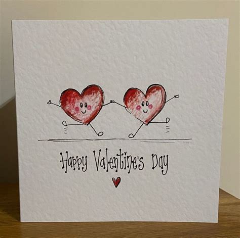 Hand Illustrated Hand Made Valentines Card Love Heart Couple Can Be