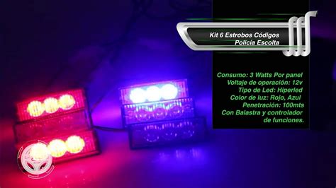 Kit 4 Estrobos Códigos 12 Leds Policía Escolta Rojo Azul YouTube