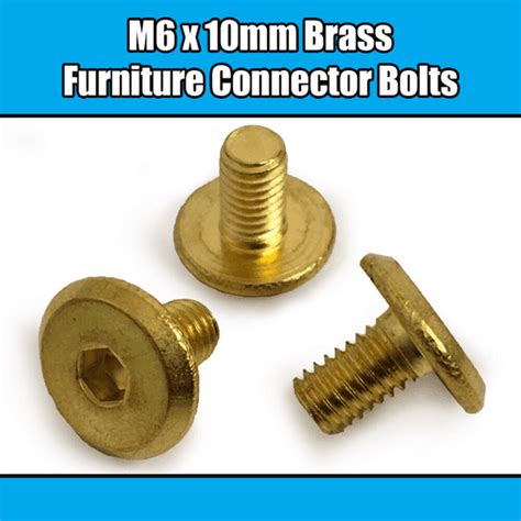 M6x10mm Solid Brass Furniture Connector Bolts Allen Key Head Hex Drive