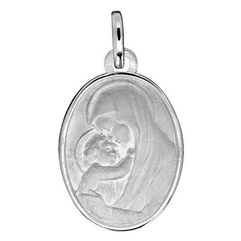 Médaille Ovale Vierge à l Enfant Or Blanc 750 Ocarat