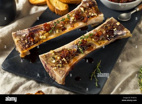 Homemade Roasted Beef Bone Marrow With Thyme And Lemon Stock Photo Alamy