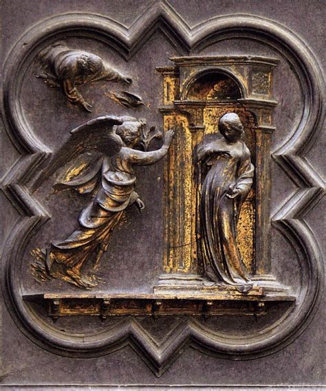 The Annunciation Sculpted By Lorenzo Ghiberti Gilded Bronze