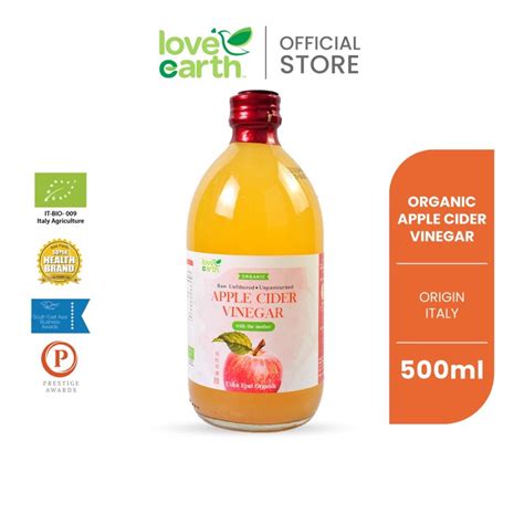 Love Earth Organic Apple Cider Vinegar 500g With The Mother มีตะกอน Shopee Thailand