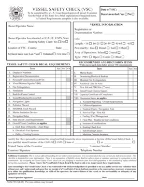 Fillable Online Usps Vessel Safety Check VSC Form Usps Fax Email