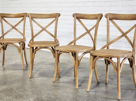 Lot Set Of Four Elm Cross Back Dining Chairs With Rattan Seats X