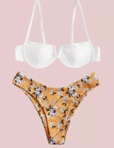 Zaful Ba Ador Bikini Con Aros En V Acanalado Floral Env O Gratis