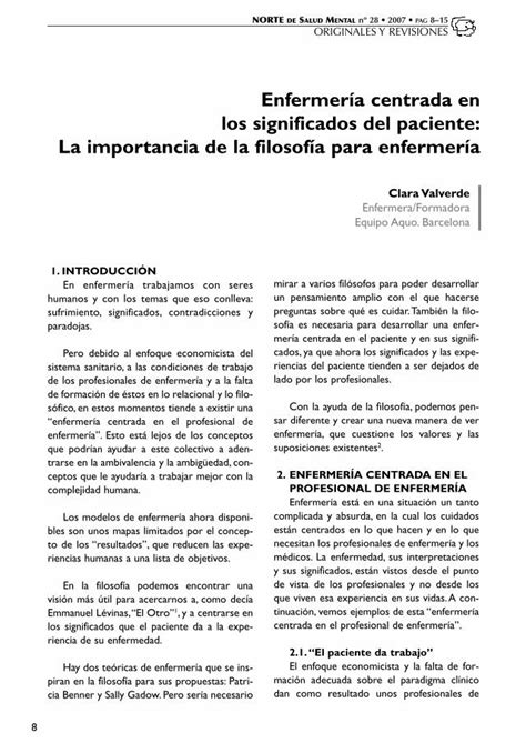 PDF Enfermería centrada en los significados del paciente La