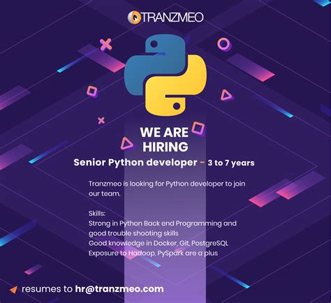 Senior Python Developer Immediate 3 7 Years Tranzmeo An Anomaly Forensics Company