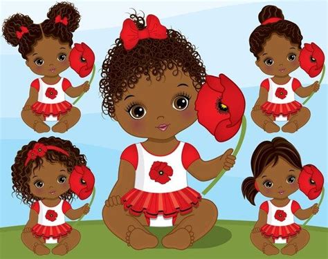 Poppy Black Baby Girl Clipart Vector Cute Girl Clipart Red Baby